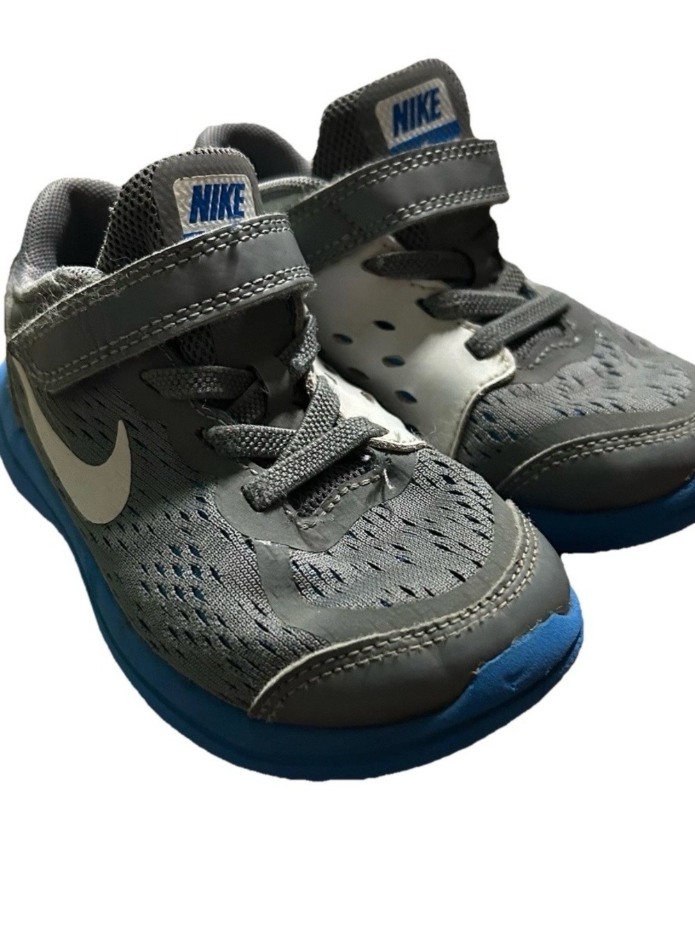 Toddler Boy Nike Grey Blue Running Sneakers Easy Closure Size 9